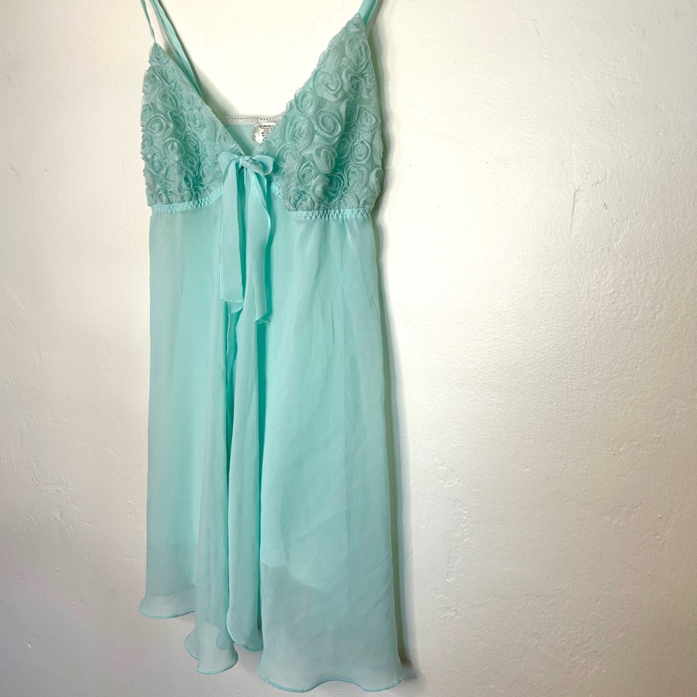 90s vintage LA Intimates Elegant Aqua Lace Nightgown